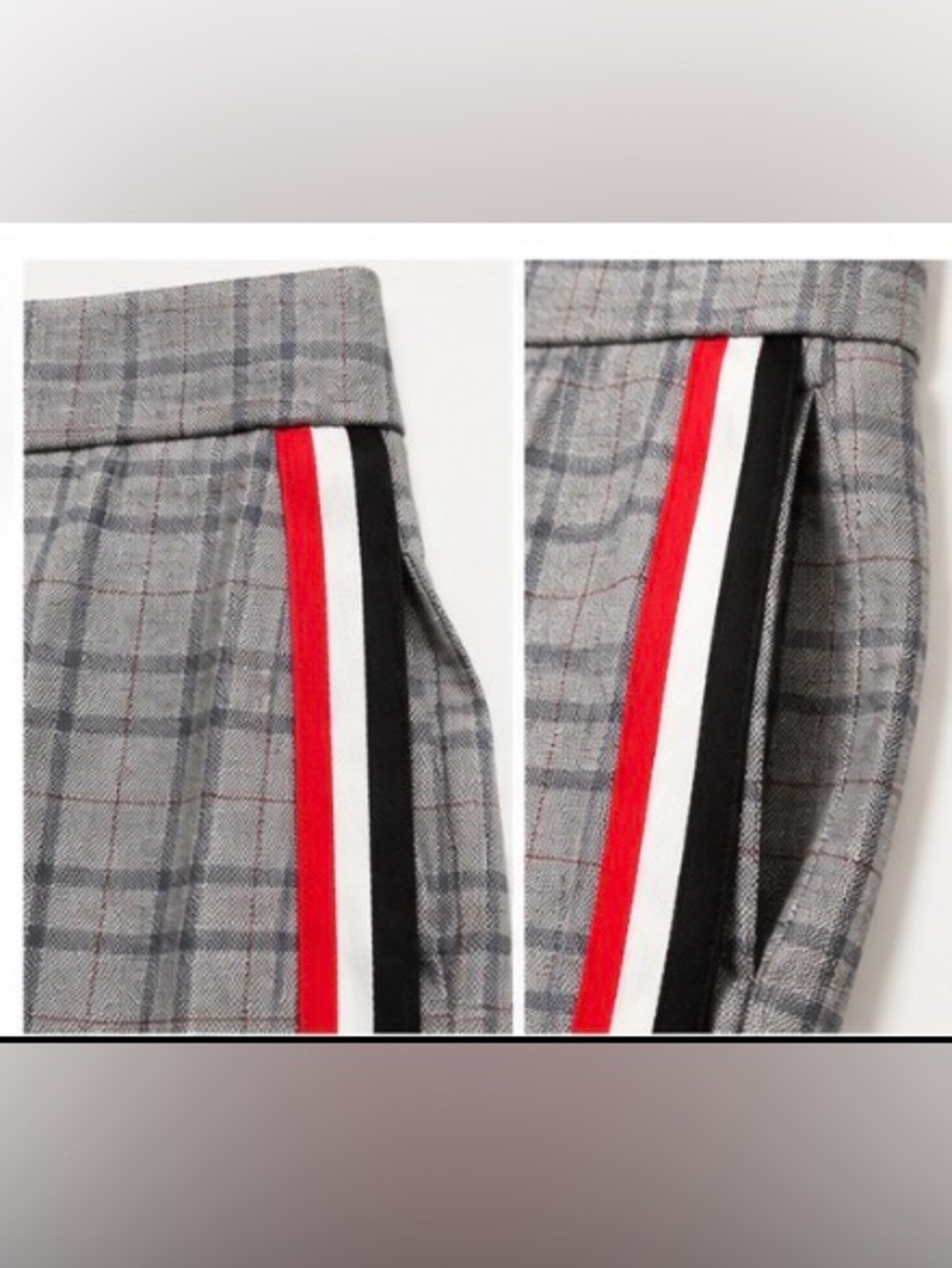 COMMENSE Gray Plaid Side Stripe Wide Leg Pants Medium NWT - Picture 3 of 5